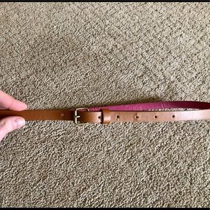 Tan Skinny Belt with Pink Underside